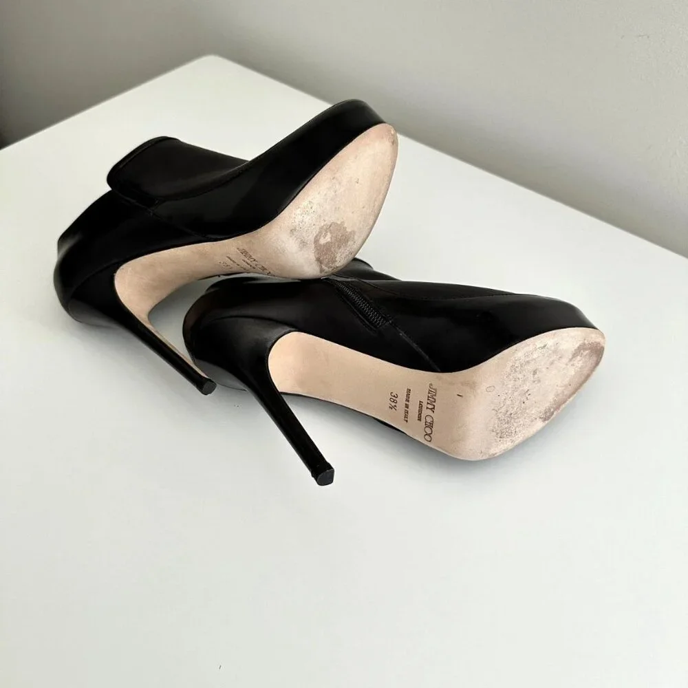 JIMMY CHOO 'Decoy' Black Leather Platform Ankle Booties Boots Size 38.5
